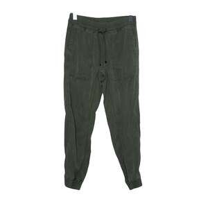 ZARA Jogger Pants Elastic Waist Tapered Leg Cuffed Cotton Twill Green Womens S
